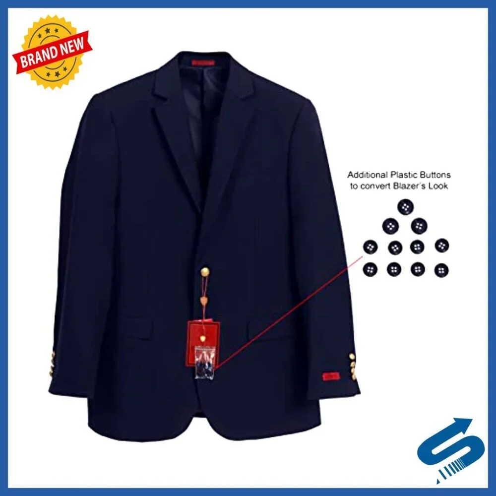 Men's Navy Blazer Jacket Regular Fit Polyester Rayon Formal Wear